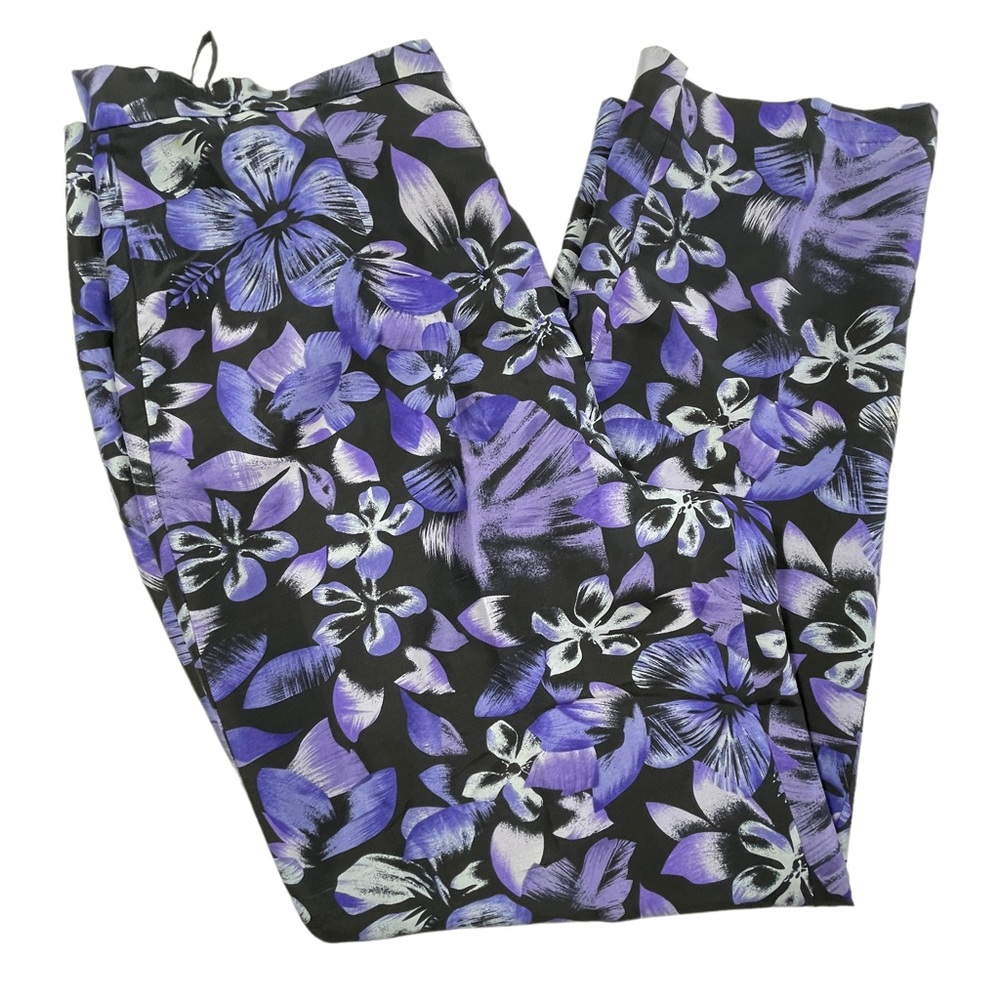 Style & Co. Collection 100%  Silk Pants Purple and Black Tropical Size 12 Petite